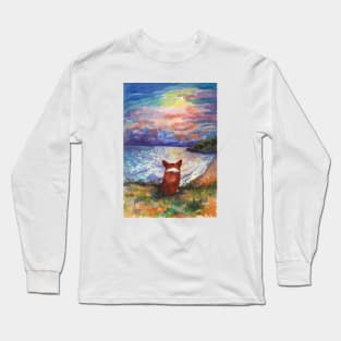 Corgi sunset adorer Long Sleeve T-Shirt